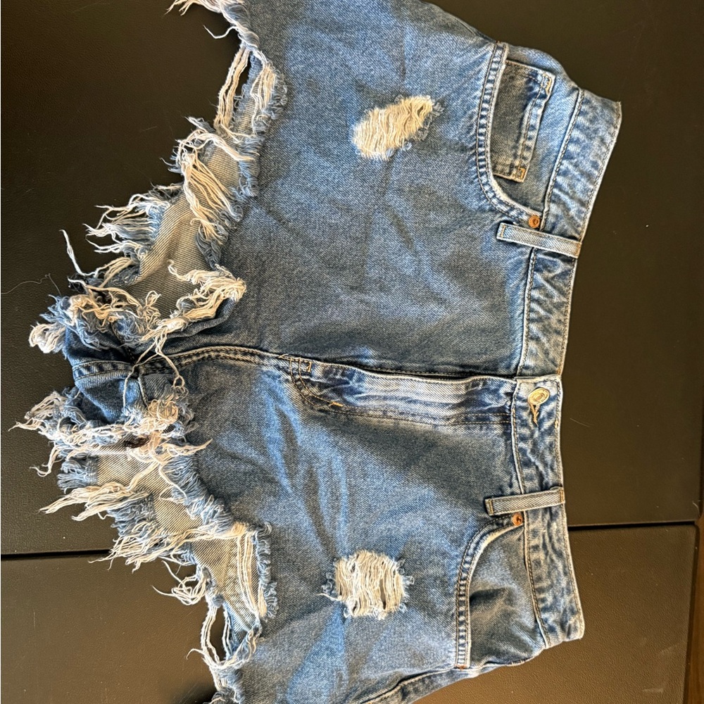 Forever 21 Blue Frayed Jean Shorts